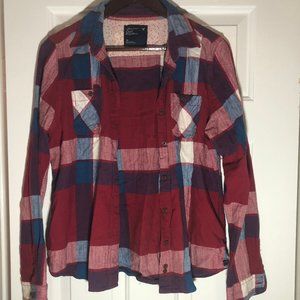 American Eagle Red and Blue Plaid Button up